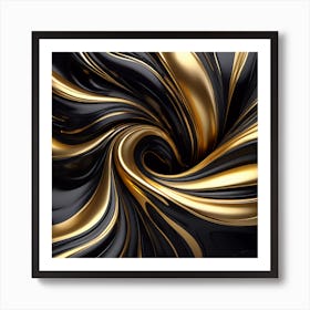 Abstract Gold And Black Fluid Swirl Art Print