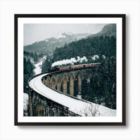 Steam Train Traversing A Snowy Viaduct Enveloped By A Wintery Landscape Styled As A Vintage Travel (1) Art Print