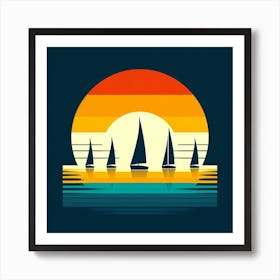 Sailboats At Sunset 2 Art Print