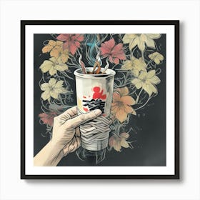 Coffee Cup With Flowers Art Print