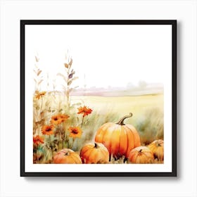 Pumpkins In The Countryside Watercolour Art Print