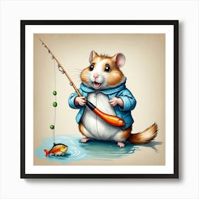 Hamster Fishing 6 Art Print