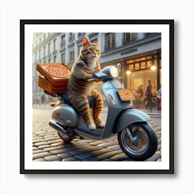 Cat On A Scooter Art Print
