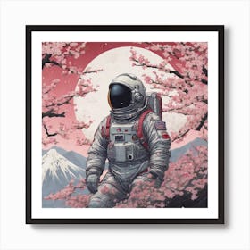 Astronaut In Cherry Blossoms 1 Art Print