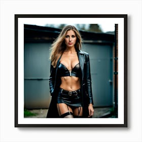 Sexy Woman In Leather Art Print