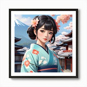 Asian Girl In Kimono 1 Art Print