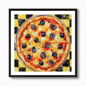 Pizza Yellow Checkerboard 4 Art Print