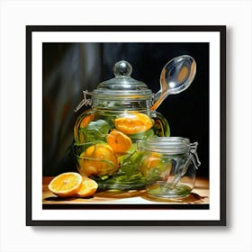 Oil painting of Glass Jar Of Lemons Art Print