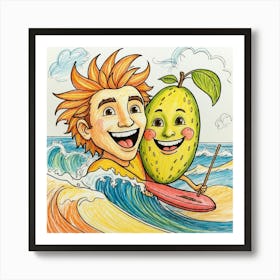 Mango And Surfboard Art Print