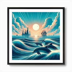 Dolphins In The Ocean 2 Art Print