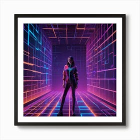 Girl In A Neon Tunnel Art Print