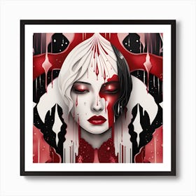 Drooling Woman Gothic Japanese textured monocamatic Art Print