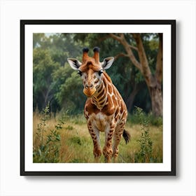 Giraffe In The Wild With Other Animals Watercolor Sty Art Print