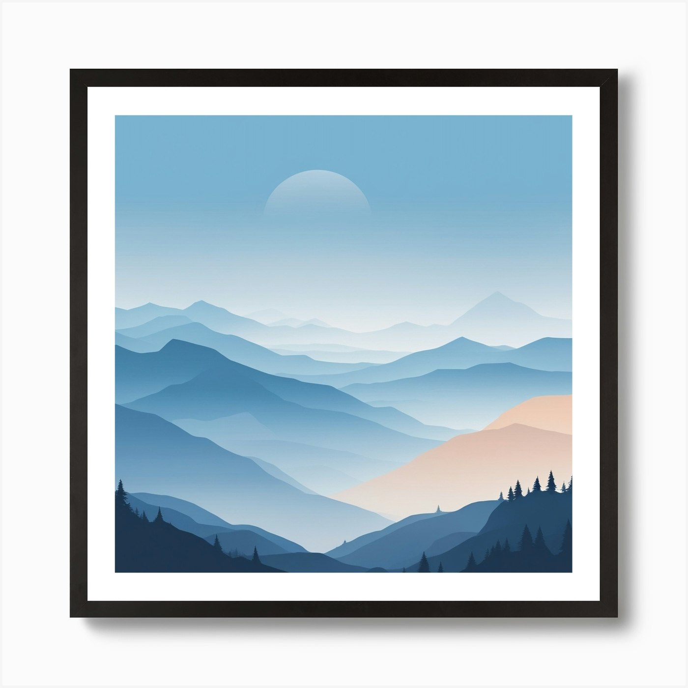 Misty mountain range in blue tones on Craiyon