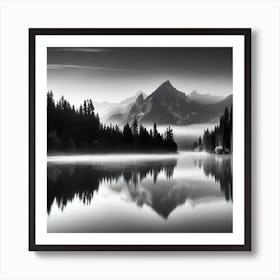 Black And White Mountain Scene Art Print