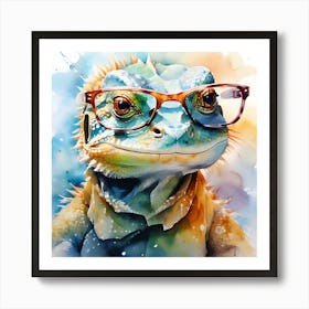 Colorful lizard wearing colored glasses 1 Art Print