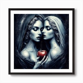 Two Women Holding An Apple Art Print