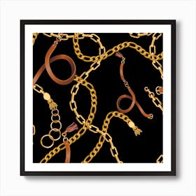 Gold Chains On Black Background Art Print