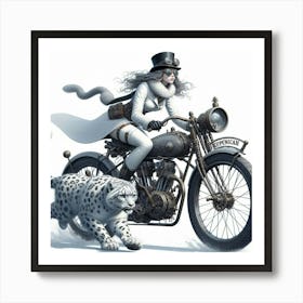 Steampunk Woman Riding A Motorcycle Art Print