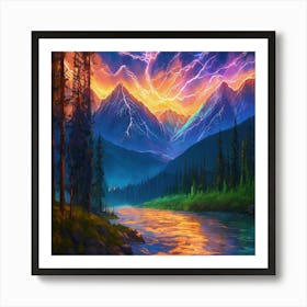 Lightning In The Mountains Art Print