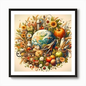 Earth With Fruits And Vegetables Art Print