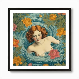 Mermaid In The Water Art Print