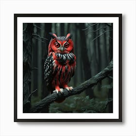 red and black Owl Art Print