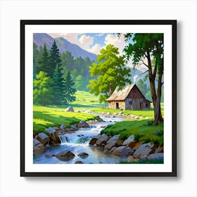 Cabin In The Mountains 5 Art Print