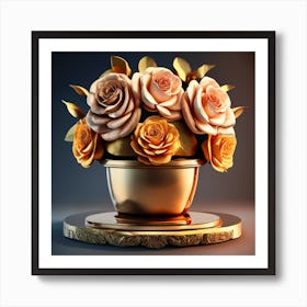 Gold Roses In A Vase Art Print