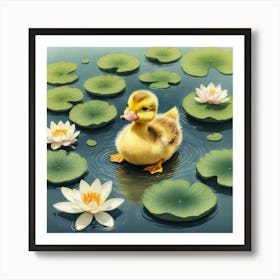 Duckling In Water Art Print