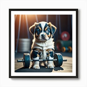 Circus Puppy (Series) Strongman Art Print
