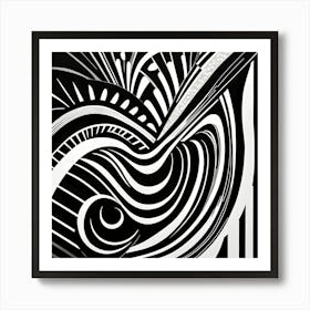 Retro Inspired Linocut Abstract Shapes Black And White Colors art, 209 Art Print