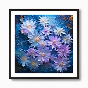 Flowers On Blue Background Art Print