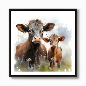 Misty Meadows Watercolor Cow Art Print