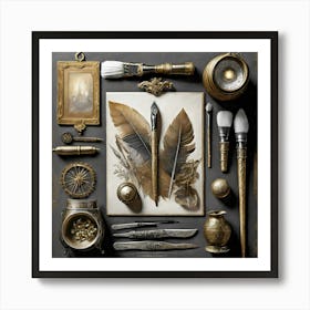 Firefly A Masculine Vintage Italian Inspired Flatlay Of A Creative Workspace For Oil Painting, Styli (1) Art Print