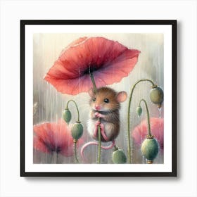 Mouse In The Rain Art Print