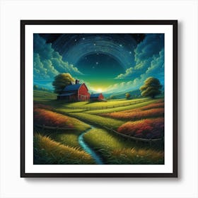 Red Barn At Night Art Print