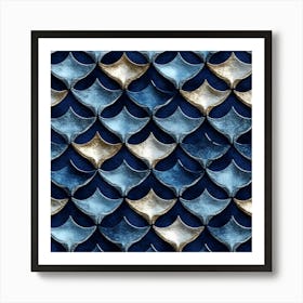 Blue And Gold Mosaic Tile Art Print