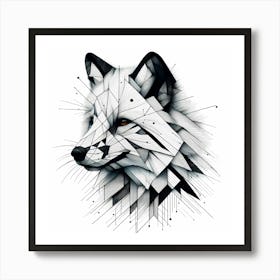 Fox Head - Abstract Line Art Illustration 130 Art Print