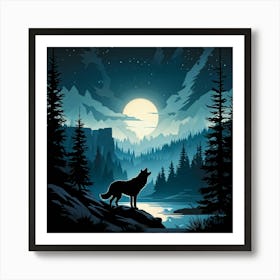 Illustration Of A Wolf Emitting A Howl In A Us Wilderness Scene Combines Elements Of Wyoming Utah (2) Art Print