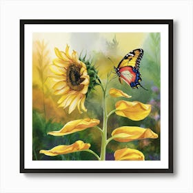Butterfly And Sunflower Art Print