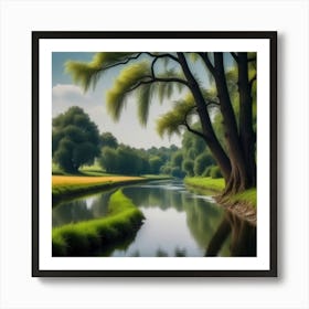 River Landscape Painting Art Print