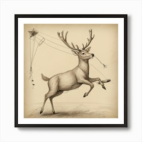 Deer Flying Kites 1 Art Print