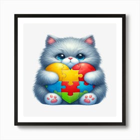 Autism Puzzle Piece Cat (Persian) Art Print