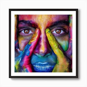 Portrait Of A Woman With Colorful Paint Art Print