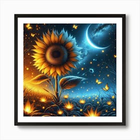 Sunflower In The Night Sky Art Print