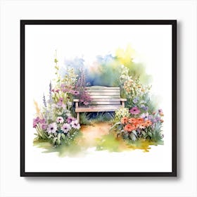 Marion Flower Garden With Bench Watercolor White Background 2890df56 C052 4900 8246 60486e475974 Art Print