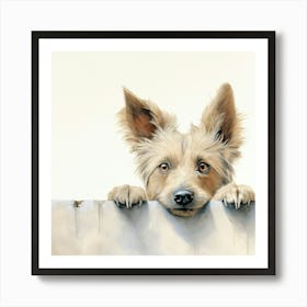 Dog Peeking Over Fence 1 Art Print