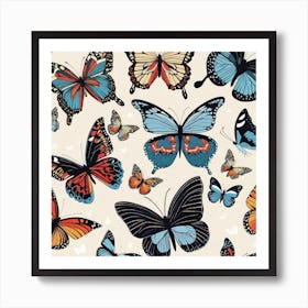 Butterflies On A White Background Art Print