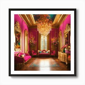 Pink And Gold Living Room Art Print